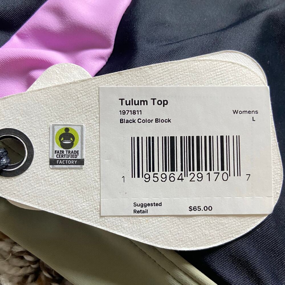Prana Tulum Swim Top Women's L Black Color Block Bikini Sporty Crisscross Back - Picture 5 of 6